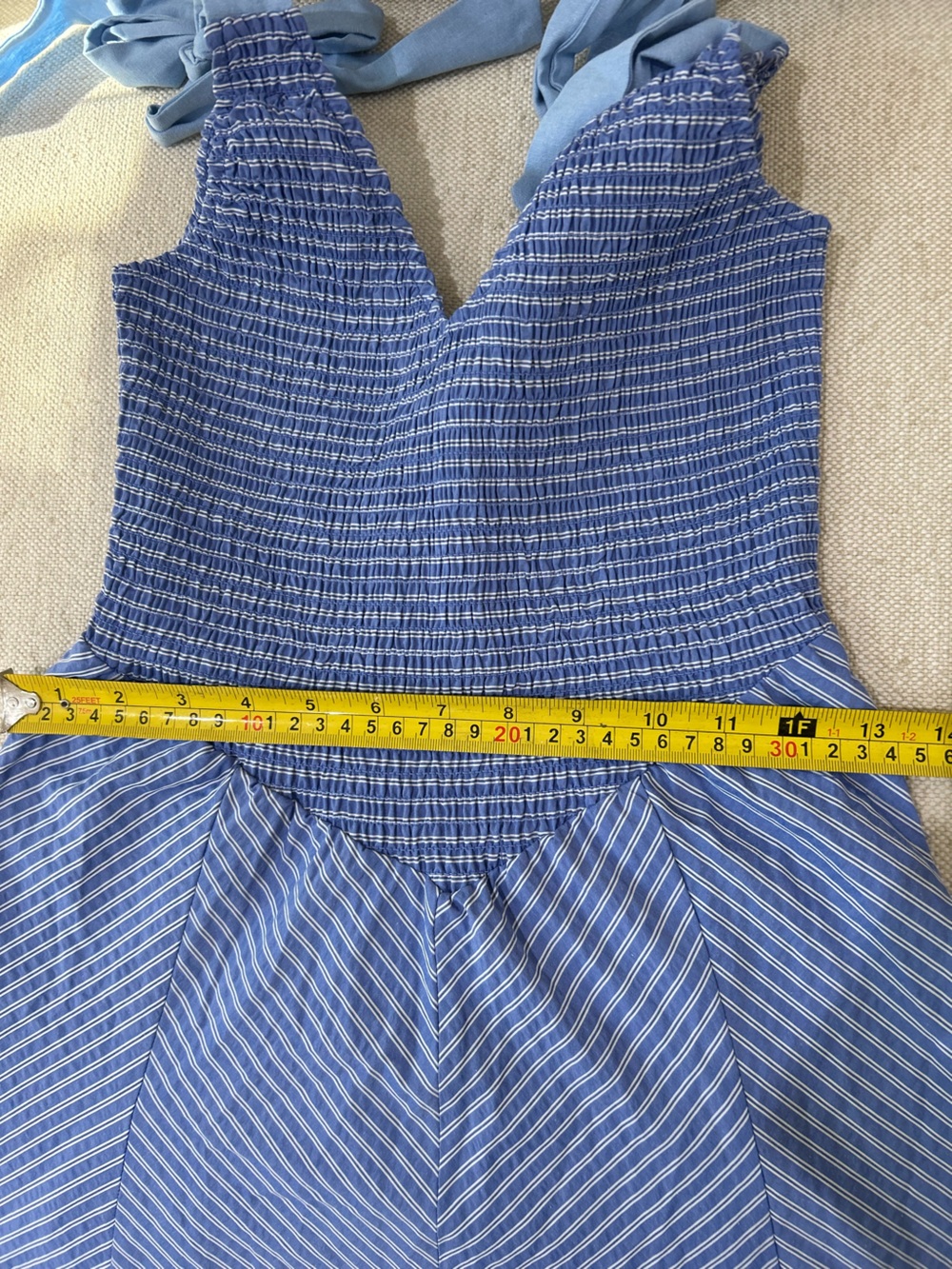 Altar'd State Blue Cowgirl Smocked Striped Tie Strap Midi Dress Size XS NWT - Picture 9 of 9